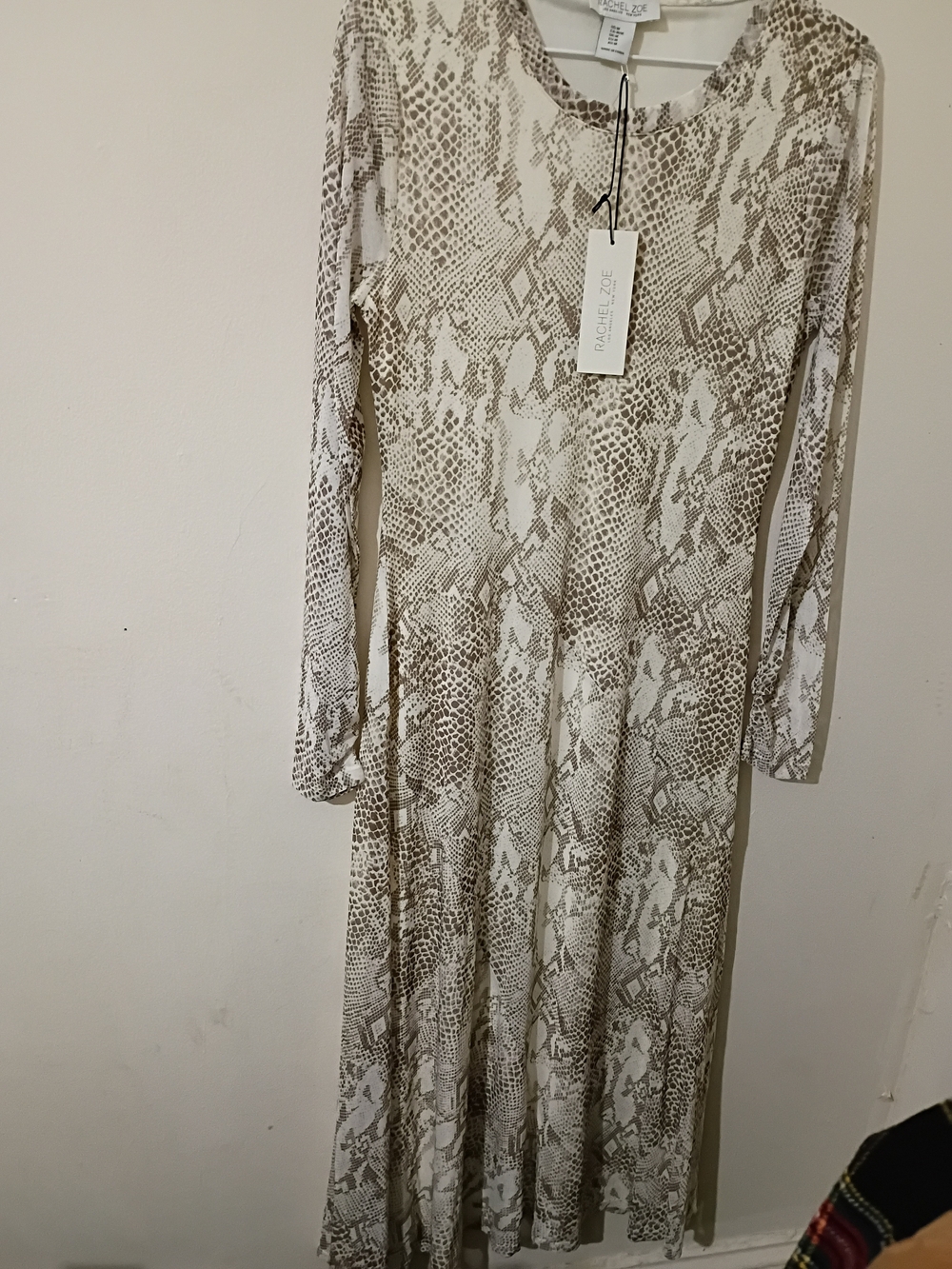 Rachel Zoe Ivory and Taupe Snake-Print Long Sleeve Maxi Dress